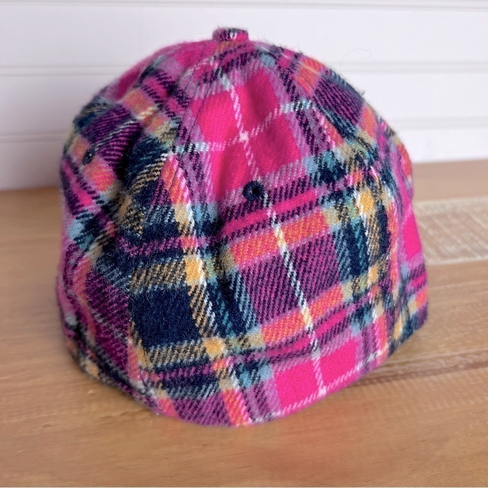 Bright Magenta Colorful Pink Plaid Flannel 5 Panel Cap Y2K - Picture 6 of 10